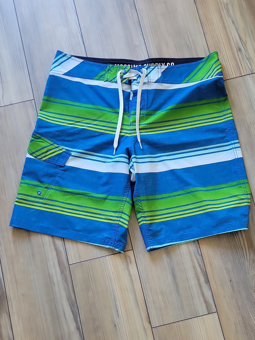Mossimo Supply Co. Navy, Blue & Green Striped Swim Trunks